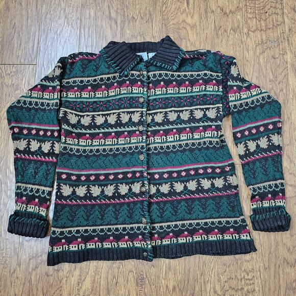 90s Vintage Signatures Northern Isle Hand Embroidered Button Up Sweater Size M - Picture 3 of 10